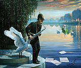 Michael Cheval - Swansophone Elegy painting